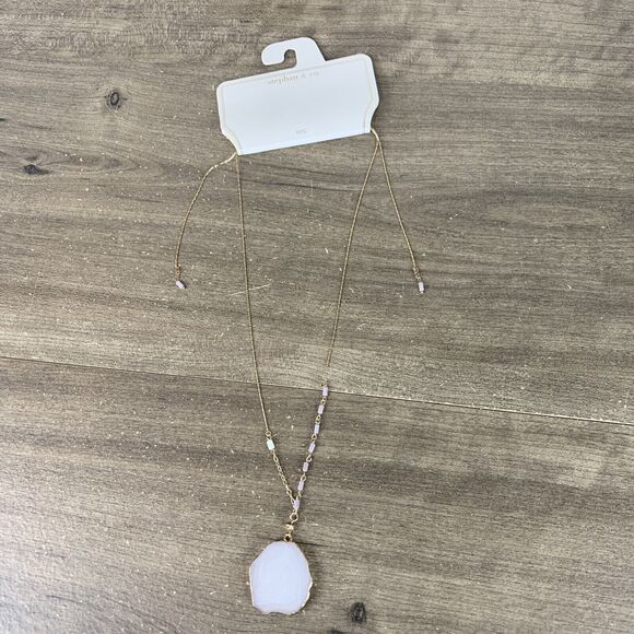 Stephan & Co Gold Tone Beaded Agate Stone Chain Necklace Resin Charm (Broken) - Picture 1 of 10